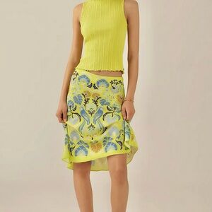 FARM Rio x Anthropologie Vibrant Chartreuse and Blue Skirt Size Large NWT